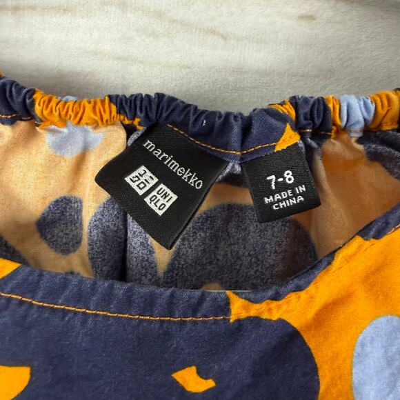Marimekko Uniqlo Kids Orange Navy Flower Print Sleeveless Dress Size 7 8 - Picture 3 of 4